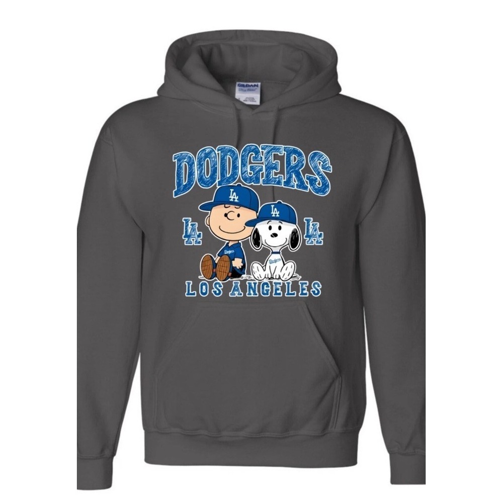 L.A. Dodgers Peanuts Snoopy Charlie Brown - Black Hoodie Unisex‎ XL